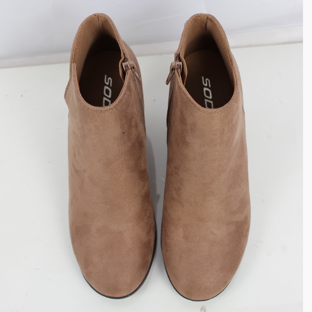 Taupe Faux Suede V cut Stacked Wedge Ankle Bootie - Picture 5 of 7